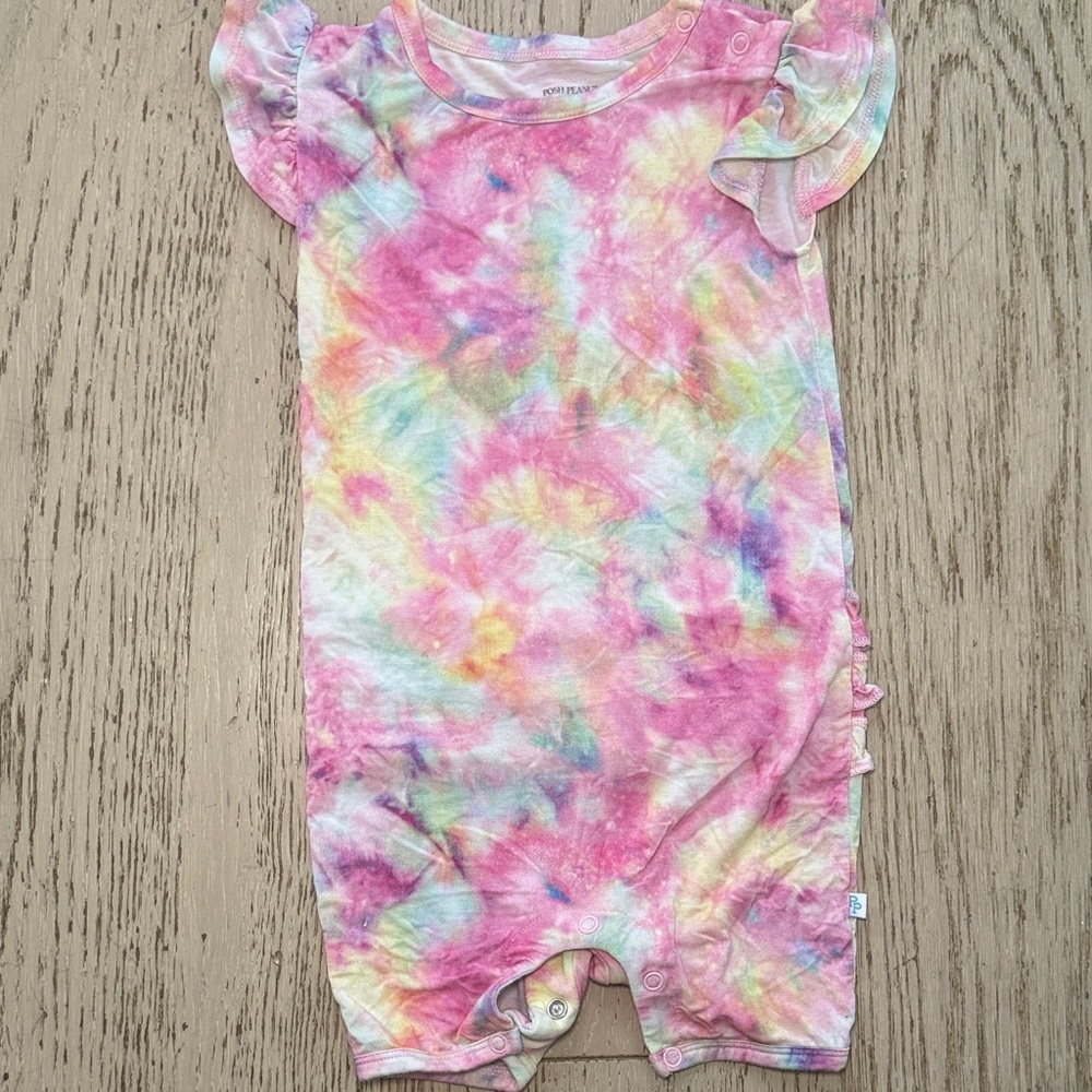 Posh Peanut Pink and Yellow Tie-Dye Romper